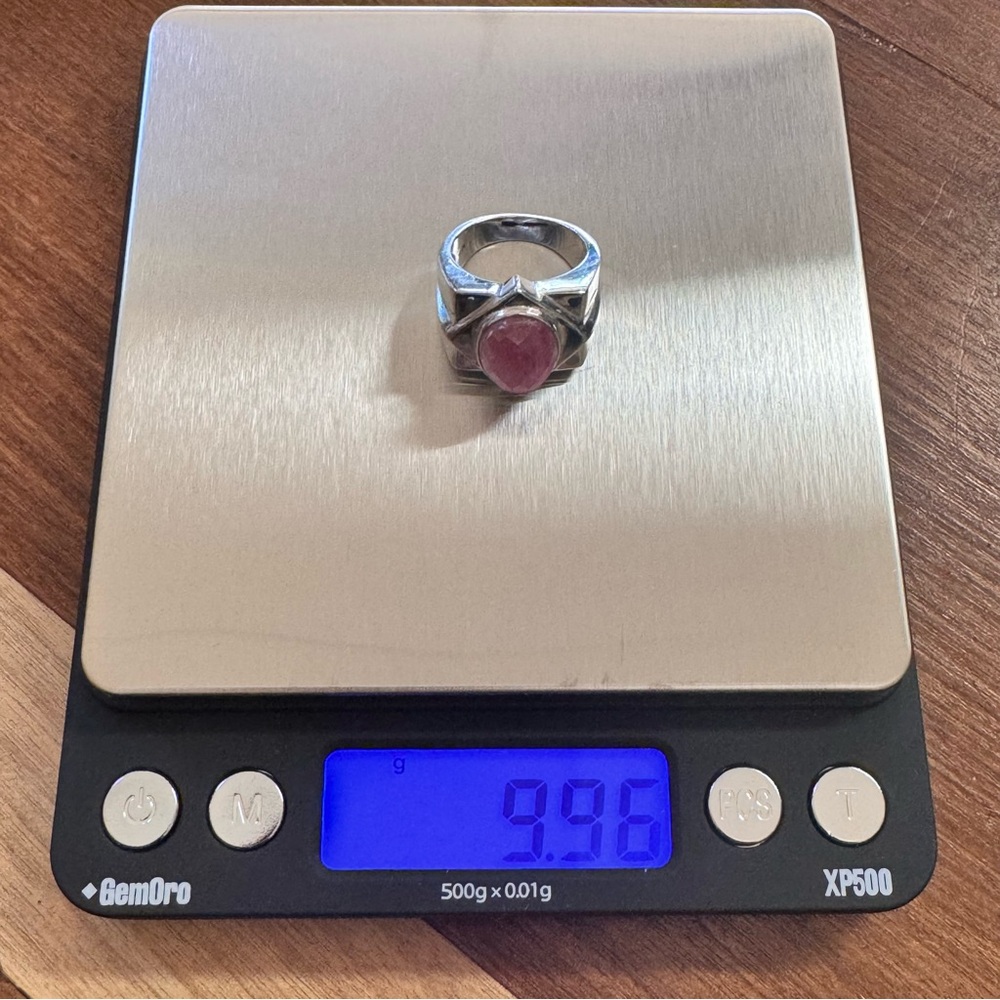 Geometric watermelon tourmaline, sterling silver 925 wide band, 6.5, weight 9.96 - Picture 8 of 9